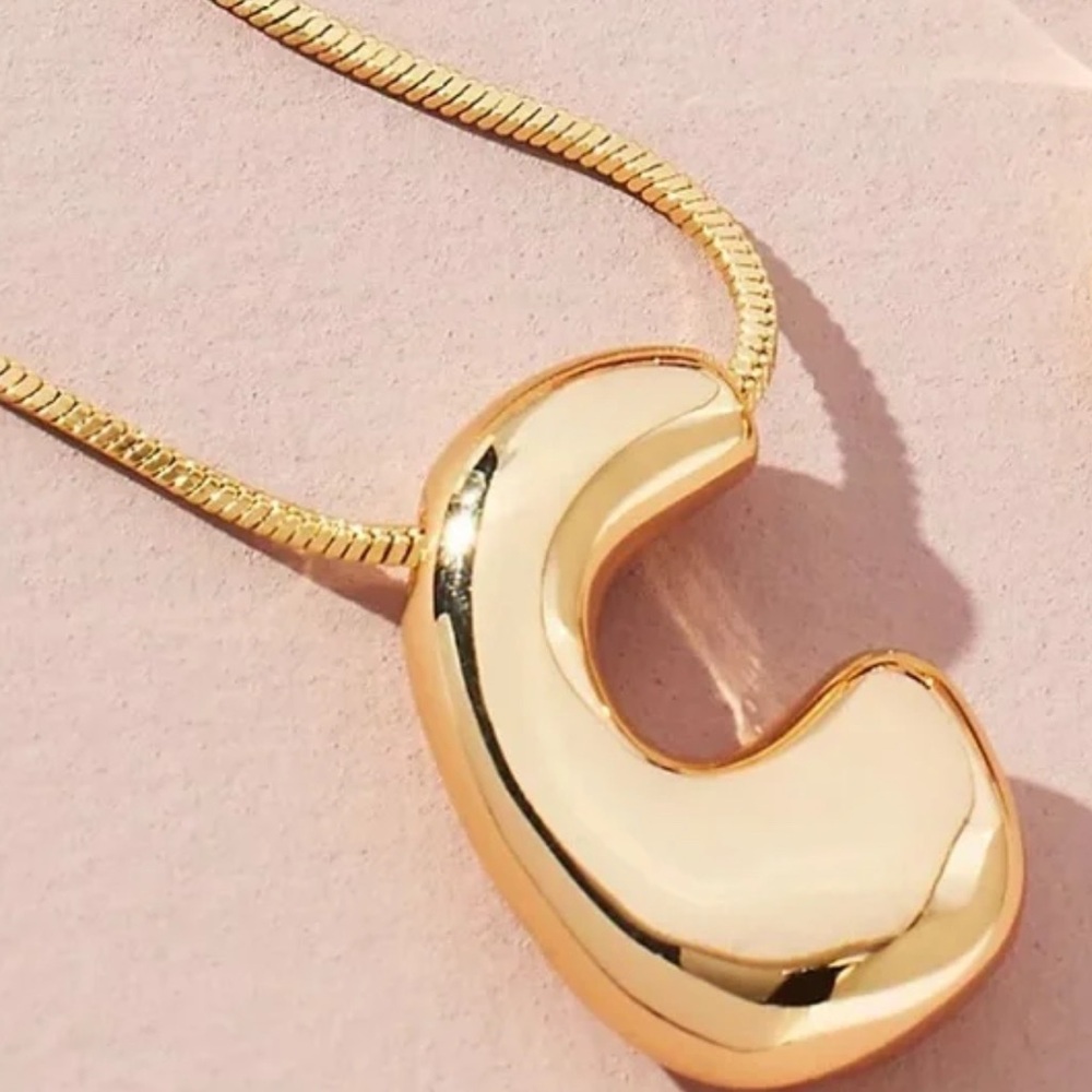 Anthropologie Bubble Letter Monogram Gold Necklace - C